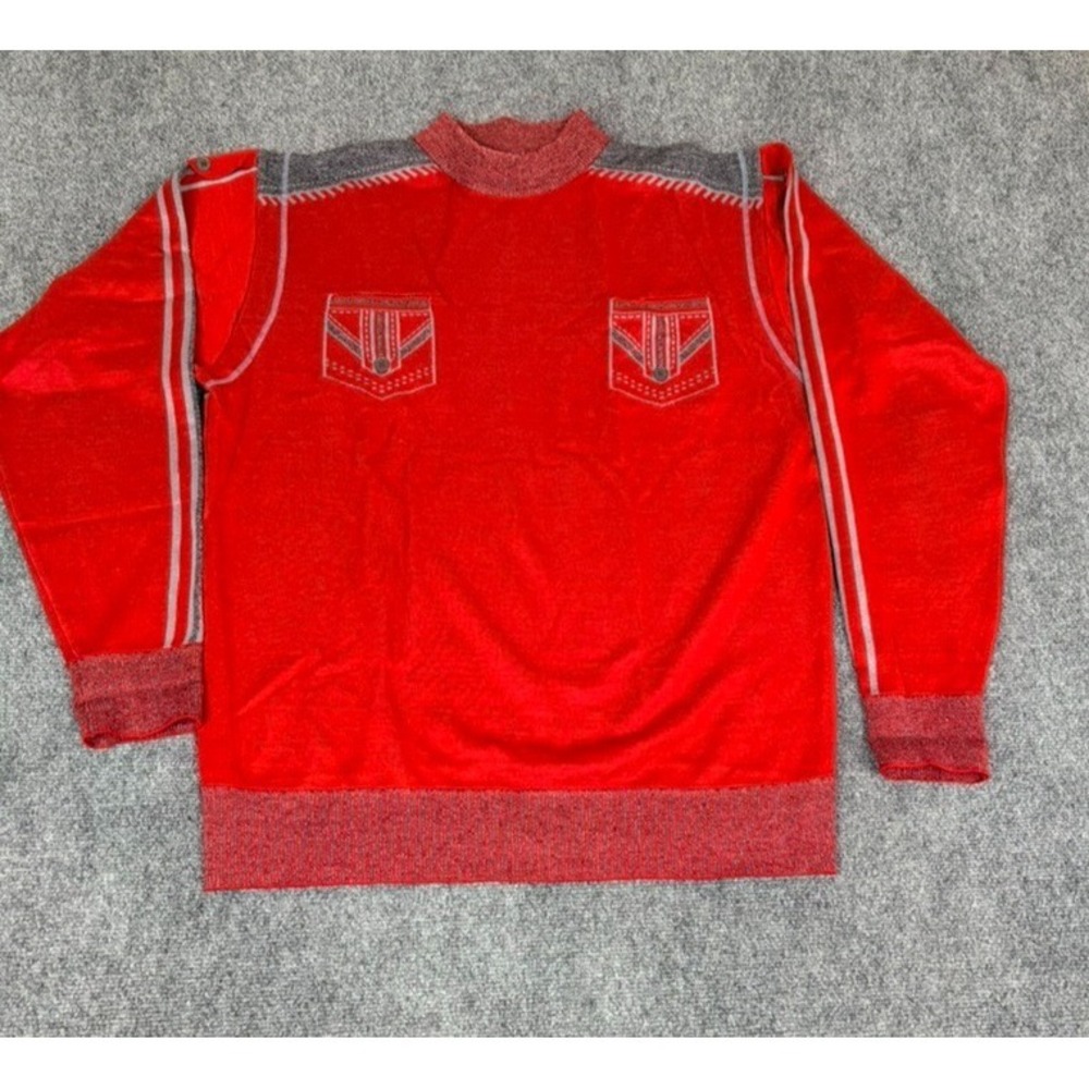 Vintage Royal Prestige PD Men's Sweater Red  Mock Neck  Acrylic Pockets Size 2XL